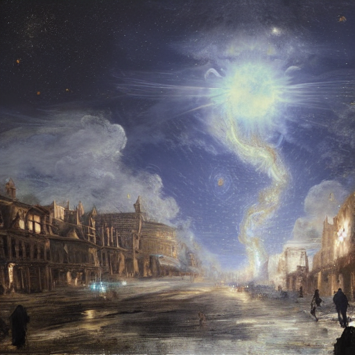 A Matte Painting Of A Moon Exploding In The Sky, Viewed From...