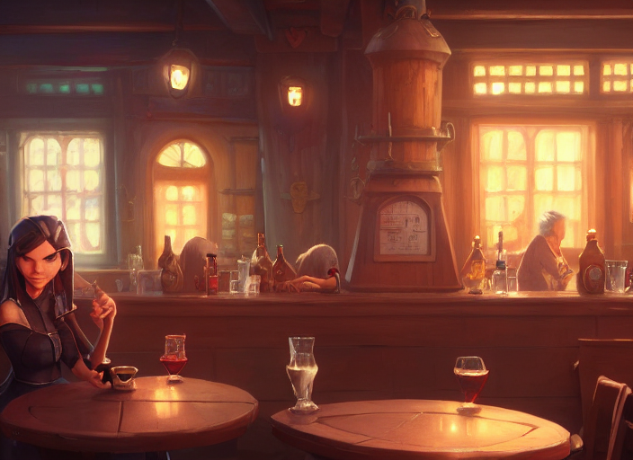 Grumpy Kate Blanchet Sitting In A Bar, Fantasy, Concept Art,...