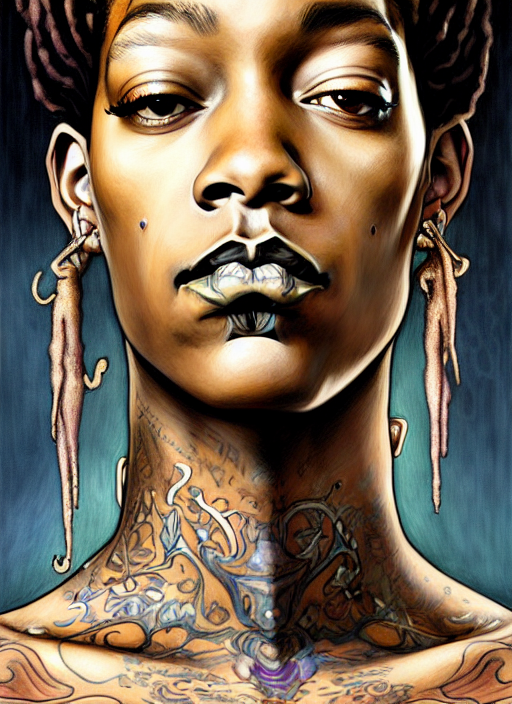 An Art Nouveau, Wiz Khalifa Portrait In The Style Of Charlie...