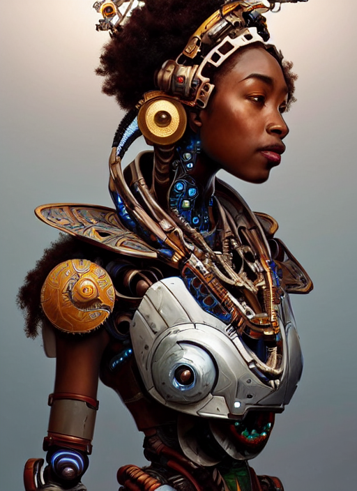 Portrait Of African, Robot Steampunk, Floral Horizon Zero Da...