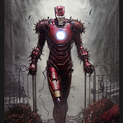 Portrait Of Marvels Ironman By Hr Giger, Greg Rutkowski, Lui...