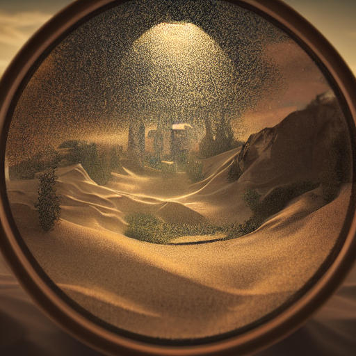 Scottish Landscape Inside A Steampunk Glass Jar Buried In Sa... — Stable Diffusion AI Prompt: scottish landscape inside a steampunk glass jar buried in sand,, intricate detai...