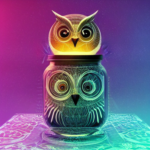 An Owl Inside A Glass Jar, A 3 D Render By Android Jones, Tr...