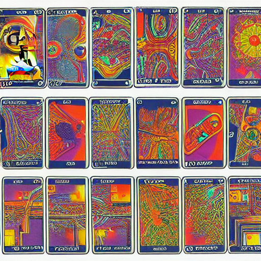 A Monoatomic Many Cards With Various Pictures On Them And Nu...
