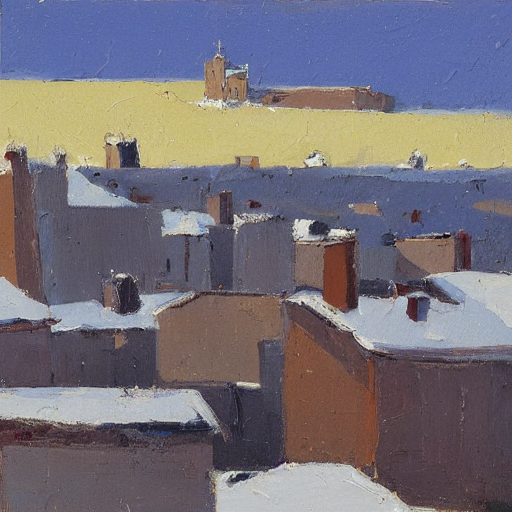 A Winter, Tramontane Snow Covered Rooftops Are Shown In This...