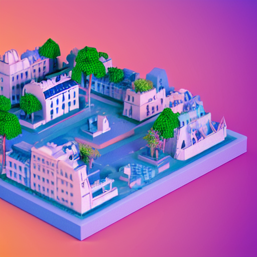 Isometric Diorama Full View Of Small Island Of Paris City Bl...