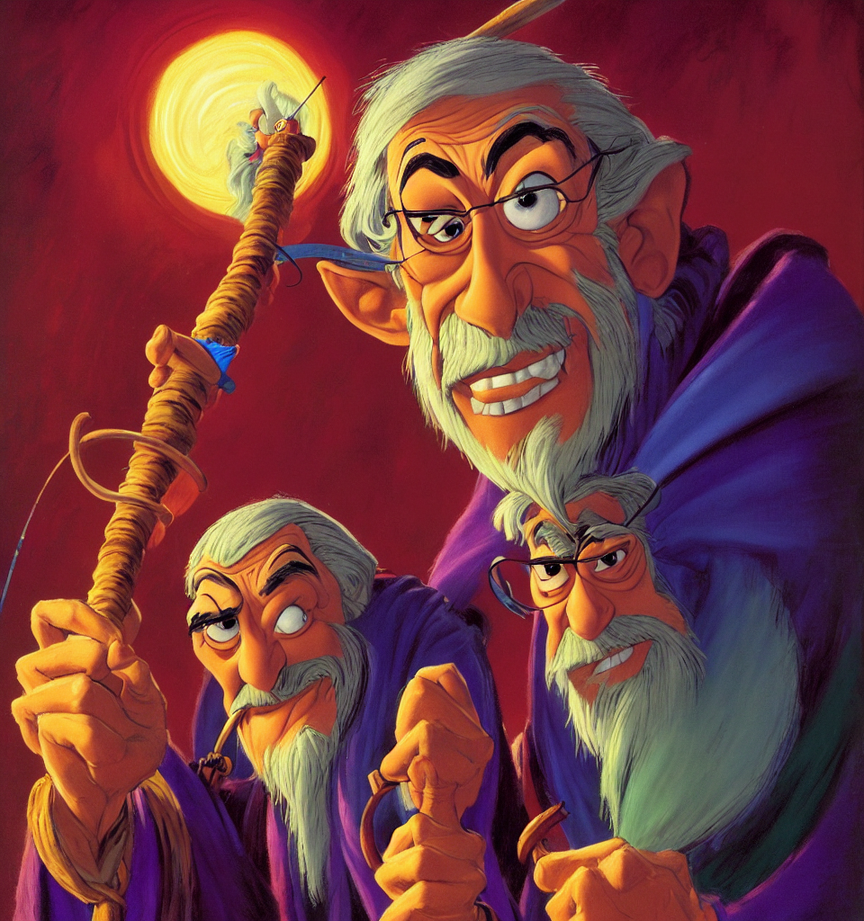 Colorful Portrait Of An Old Wizard With A Magic Staff, Rodel...