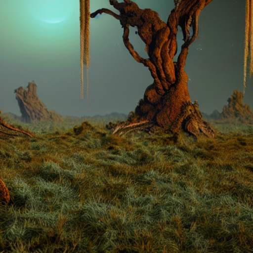Alien Landscape With Strange Furry Trees With Long Fluffy Fu...