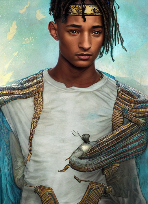 Jaden Smith Symmetrical Portrait As Ancient Egyptian, Underc... — Stable Diffusion AI Prompt: jaden smith symmetrical portrait as ancient egyptian, undercut, front view, whit...