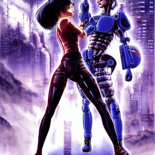 Fight Between Two Good Looking Cyborg, In The Style Of The M...