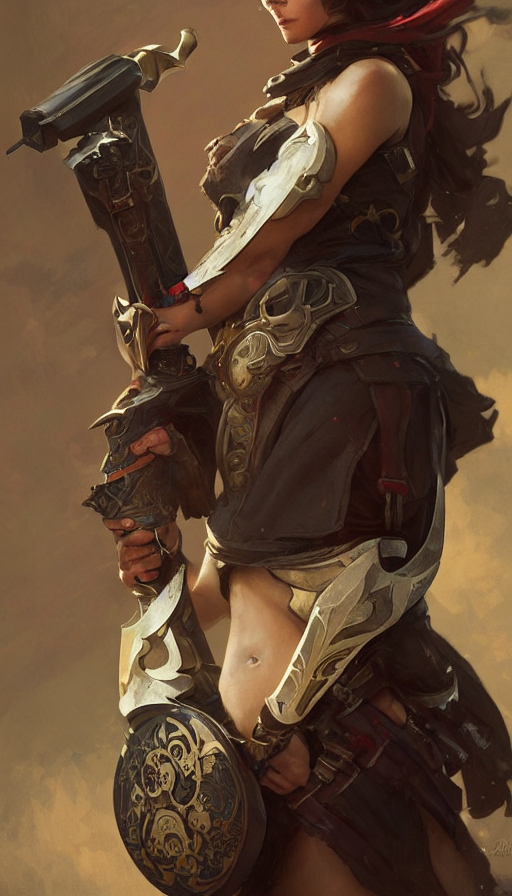 Portrait Of A Female Templar Carrying A Cannon, Half Body, F...