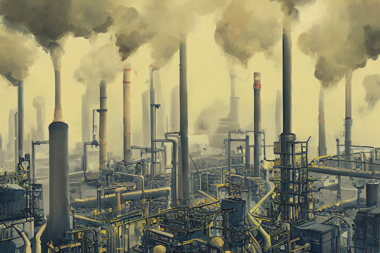 An Industrial Factory With Smoke Stacks Shaped Like Mushroom...