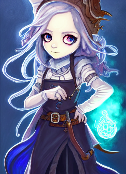 A Portrait Of Girl Alchemist In Blue Dress, Magic Potions, F...