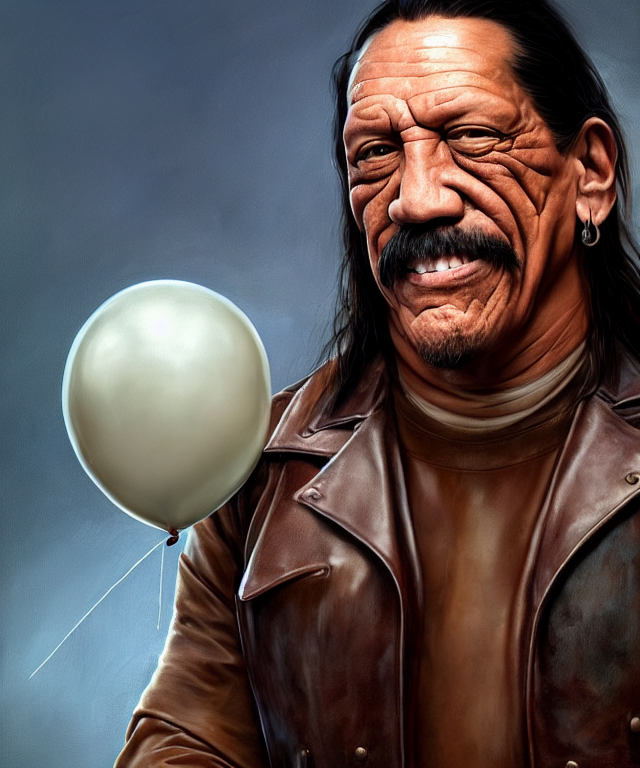 Danny Trejo, Cinematic, Wearing A Leather Vest, Holding A Ba... — Stable Diffusion AI Prompt: danny trejo, cinematic, wearing a leather vest, holding a balloon elegant, highl...