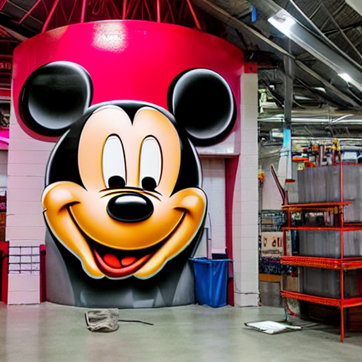 Gigantic Plastic Statue Head Of Mickey Mouse Inside A Dark R...