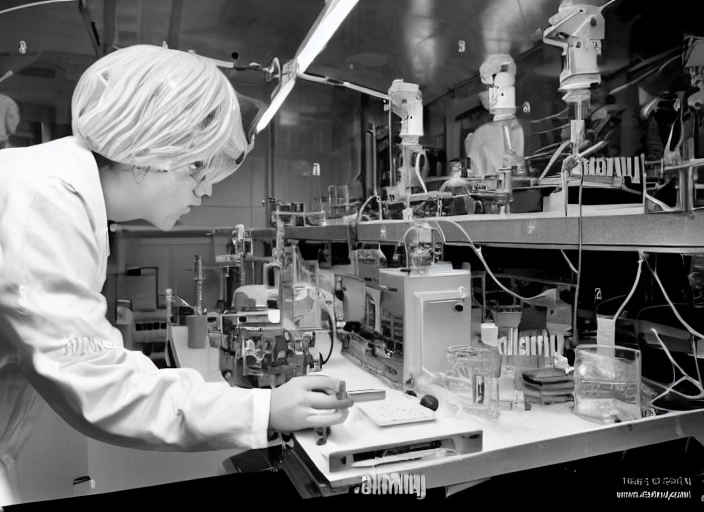A Highly Detailed Photo Of A Blond Scientist Working In A To...