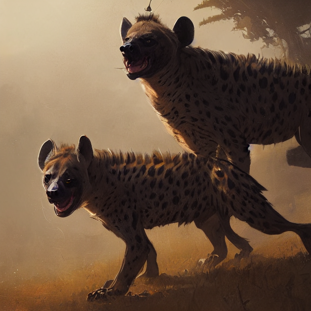 A Painting Of A Fearsome Hyena Matriarch By Greg Rutkowski,...