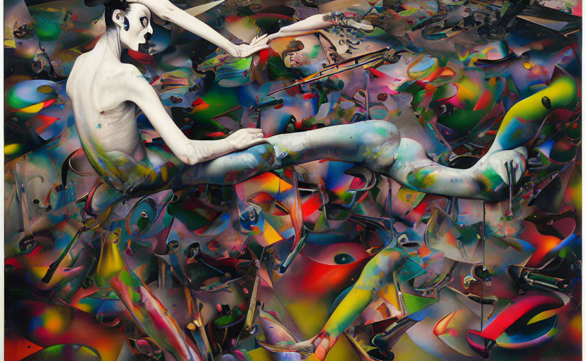 Decollage Painting A Multi - Colored Shot From A Stalker Mov...