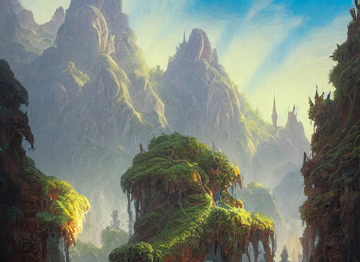 Village On Side Of Canyon Flooded, Spires Horizontal, By Pet...