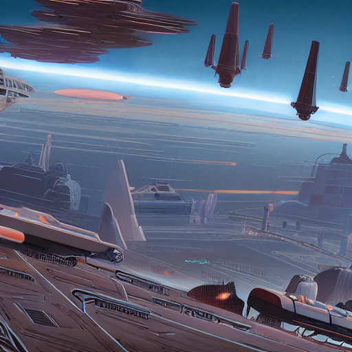 Industrial Spaceport On A Vast City Planet With Ships Taking...
