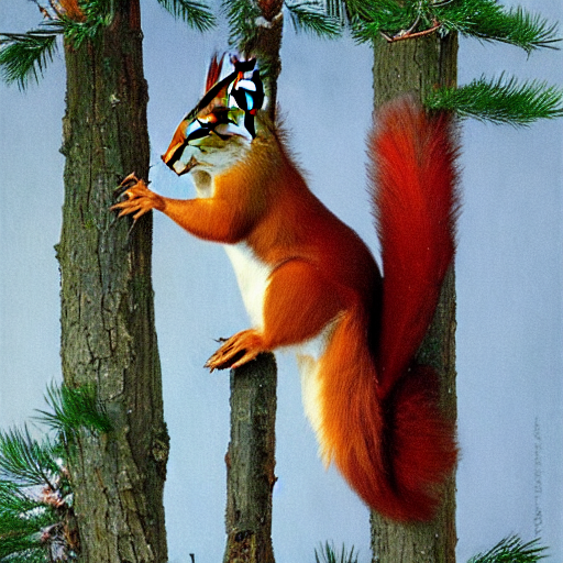 Elegant Portrait Of An Anthropomorphic Red Squirrel On A Pin...