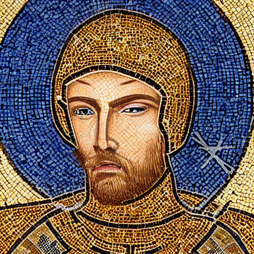 Realistic Portrait Of A Crusader Knight In A Byzantine Mosai...