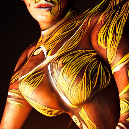 A Portrait Of A Warrior With Body Paint, Half Figure, Fracta...