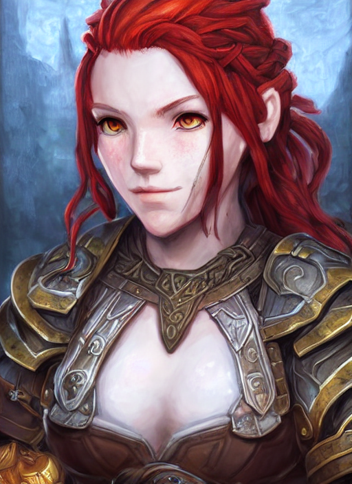 A Portrait Of Dwarven Female Paladin Braided Red Hair An Ult...