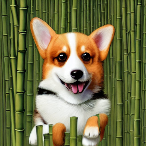 Adorable Corgi Puppy In A Bamboo Forest, Hyperrealistic, Ext...