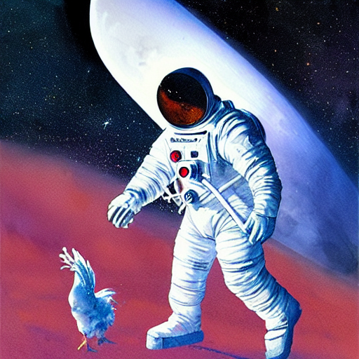 Astronaut With A Rooster By John Harris, Watercolor, Artstat...