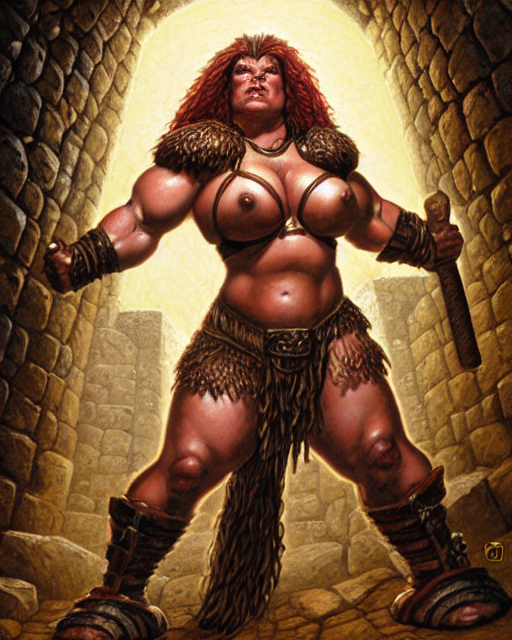 Large Female Dwarven Barbarian Inside A Dungeon, Dungeons An...