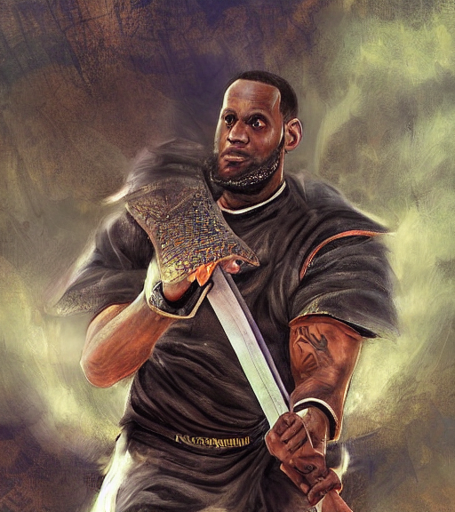 A Digital Painting Of A Lebron James Weilding A Sword, Conce...