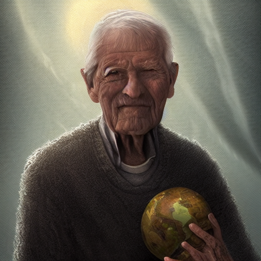 Portrait Of An  Elderly Man Holding The Earth In His Hands...