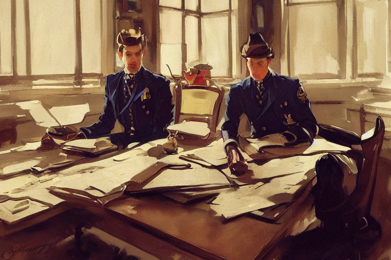 1 9 Century, Police Office, Papers On The Table, Clock, Refl...