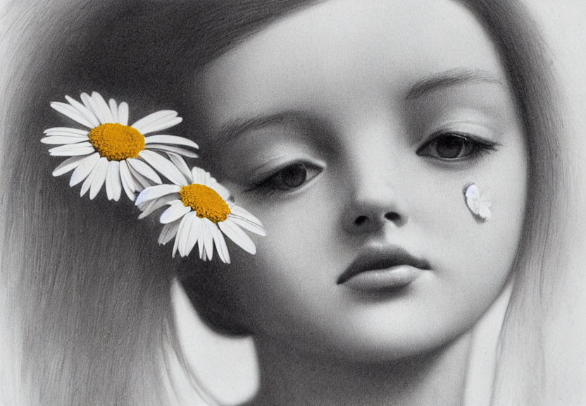 Beautiful Face Of A Girl Inside Daisy, Details Of The Face,...