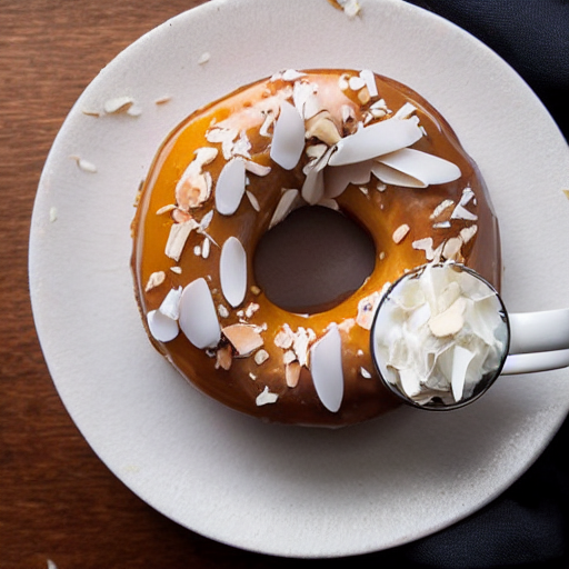 Donut Glazed With White Chocolate, Almonds And Coconut Shavi...