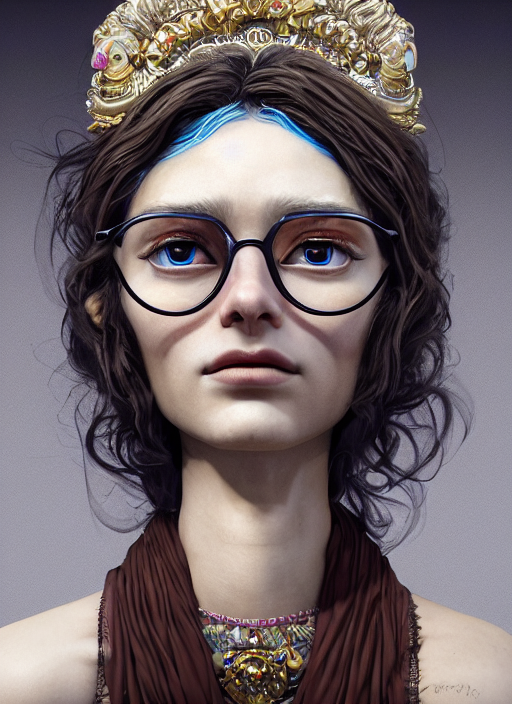 Symmetry Anthropomorphic Beautiful Female Goddess Portrait,...