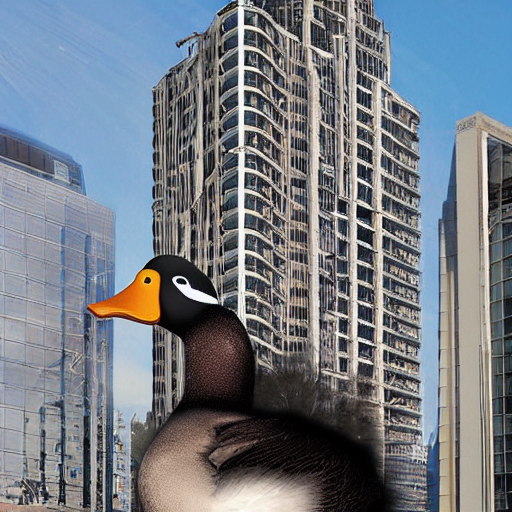 Giant Duck Demolishes Skyscraper, Photorealistic