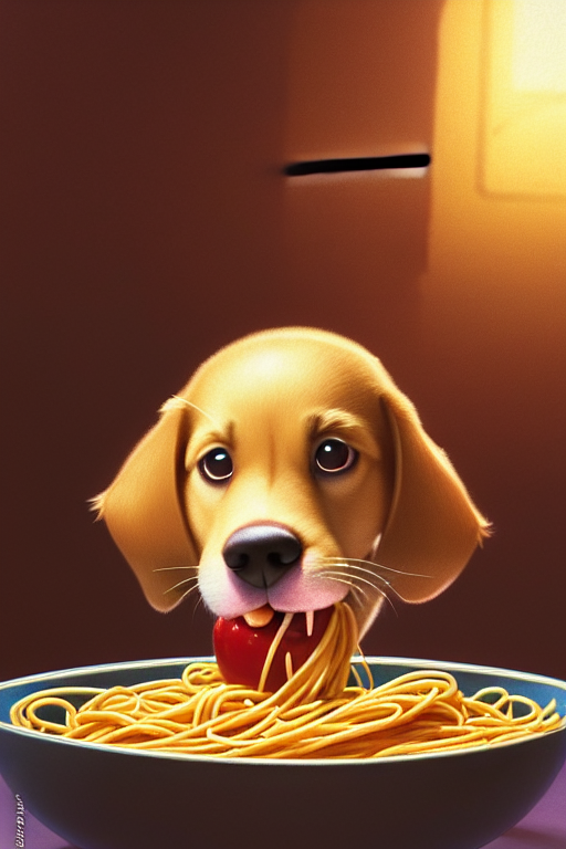 Animation Still Frame Of A Puppy Eating A Bowl Of Spaghetti,...