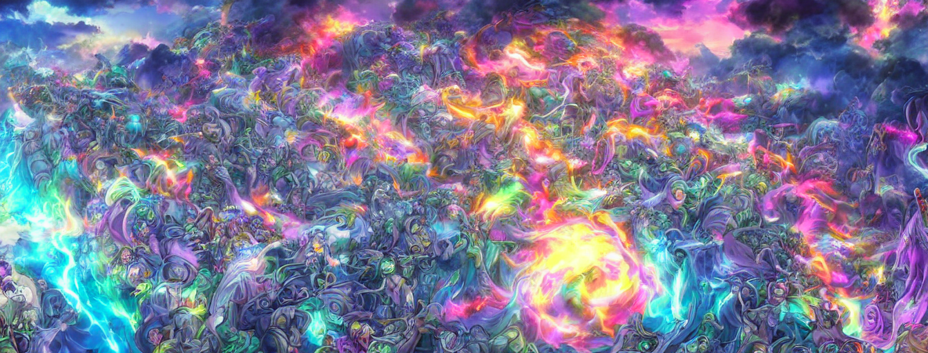 A Zoomed Out Panoramic View An Army Of Rainbow Soul Calvary...
