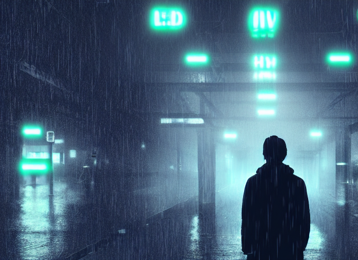 Highly Detailed Digital Art, Man, Facing Back, Heavy Rain, L...