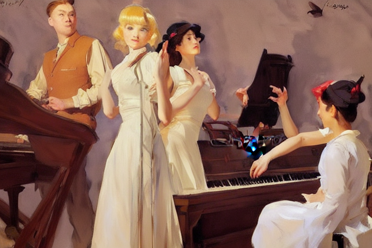 Pretty Girl Stand And Sing, Another Girl Play Piano, While O...