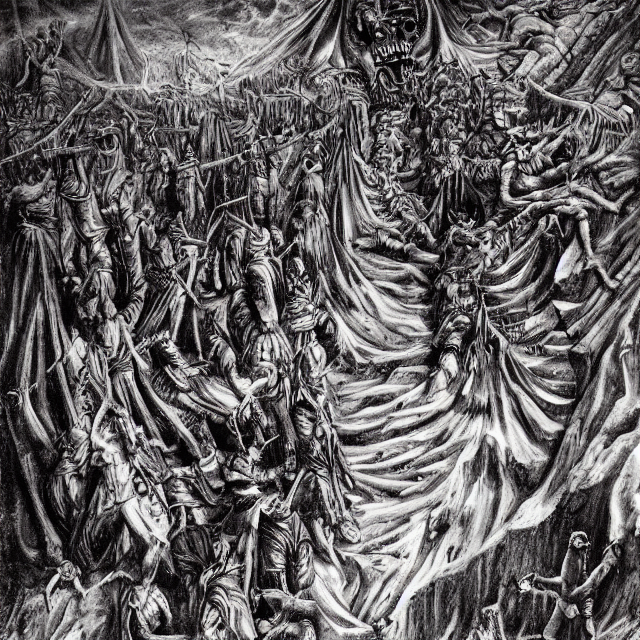 A Painting Of Dantes Inferno By Junji Ito, Dark Fantasy Art,... — Stable Diffusion AI Prompt: a painting of dantes inferno by junji ito, dark fantasy art, high detail, trendi...