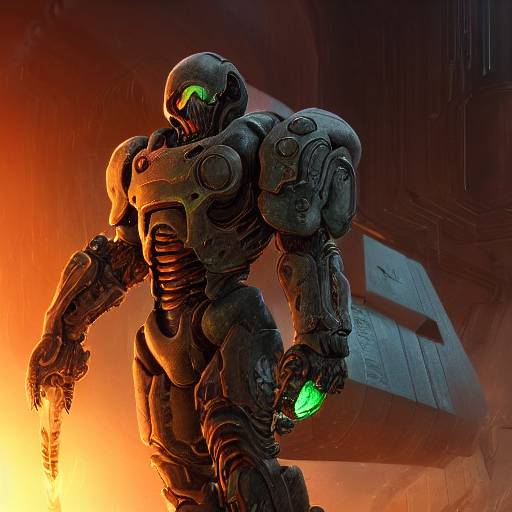 Doom Armor, Detailed, Photorealistic, Cold, Iridescence, Ani...