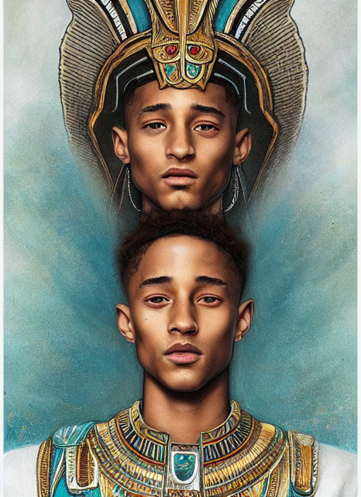 Jaden Smith Symmetrical Portrait As Egyptian, Front View, Wh...