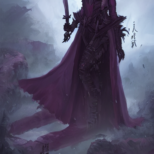 A Female Demon Reaper With A Dark Purple Dress With Extrem A...