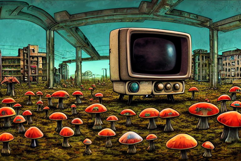 A Realistic Wide Angle Painting Of A Vintage Television, In... — Stable Diffusion AI Prompt: a realistic wide angle painting of a vintage television, in and advanced state o...