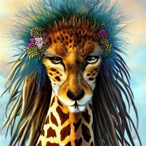 Beautiful Fluffy Giraffe Cheetah Lion Hybrid Mixed Creature...