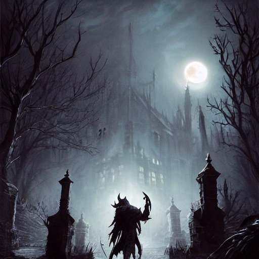 Bloodborne Werewolf Howling In Yharnam With Full Moon In Bac...