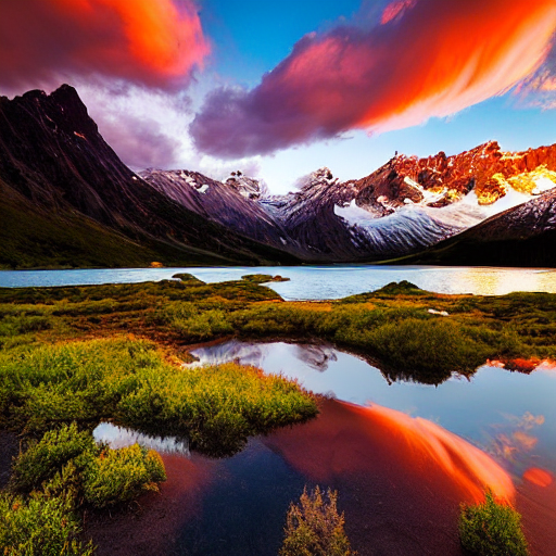 Landscape Photography By Marc Adamus, Glacial Lake, Sunset,... — Stable Diffusion AI Prompt: landscape photography by marc adamus, glacial lake, sunset, dramatic lighting, m...